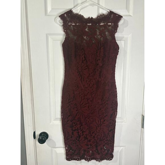 Tadashi Shoji Illusions Bodycon Lace Auburn Burgundy Sheath Dress  Size 2 - Picture 1 of 3